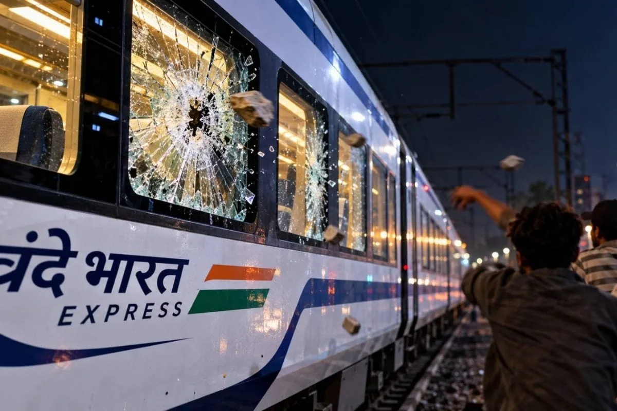 सूरत: वंदे भारत एक्सप्रेस पर बरसाए पत्थर, 3 शीशे हुए चकनाचूर, CCTV से हुई 3 आरोपियों की पहचान, अरेस्ट सूरत: वंदे भारत एक्सप्रेस पर बरसाए पत्थर, 3 शीशे हुए चकनाचूर, CCTV से हुई 3 आरोपियों की पहचान, अरेस्ट